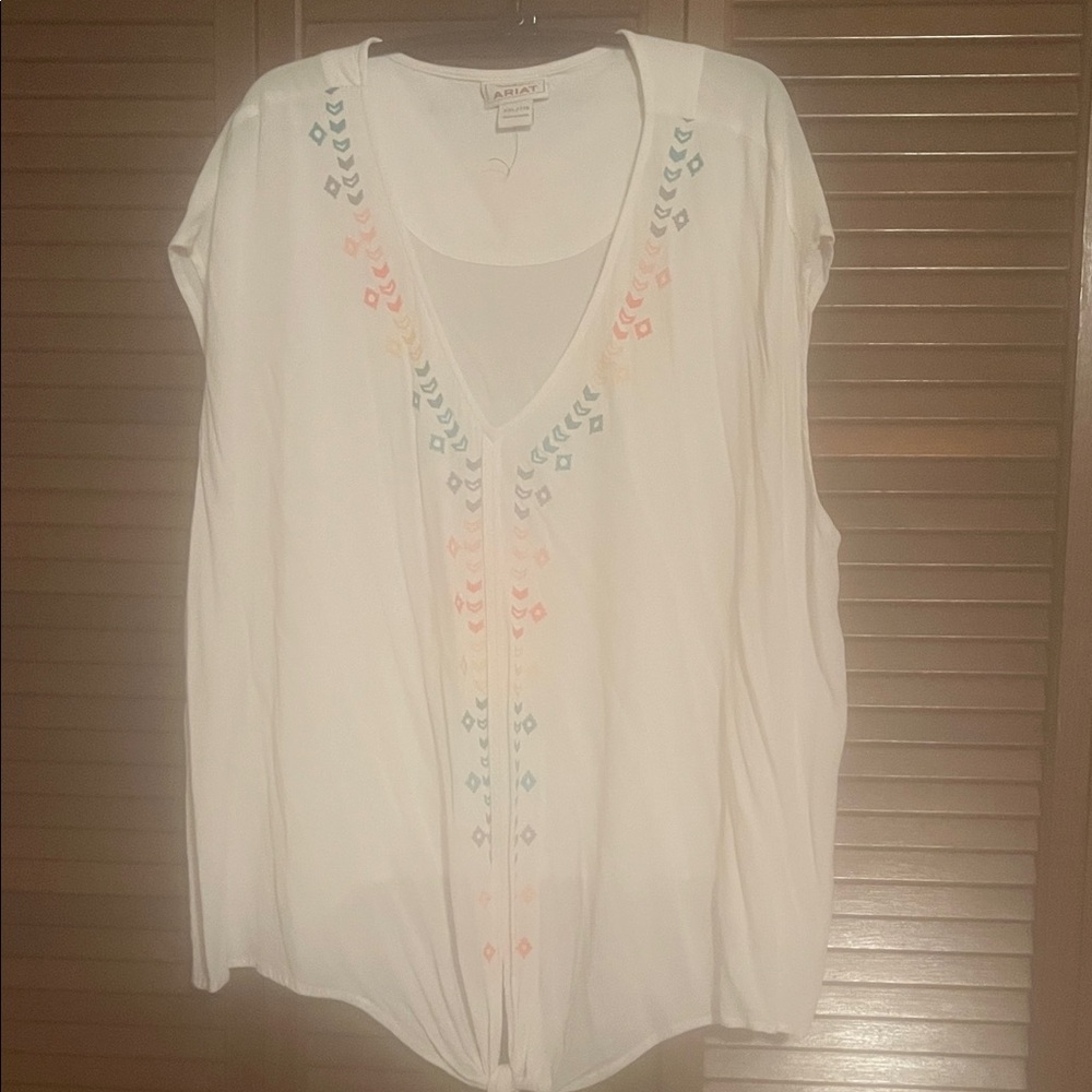 Ariat Cream Blouse with Colorful Embroidery